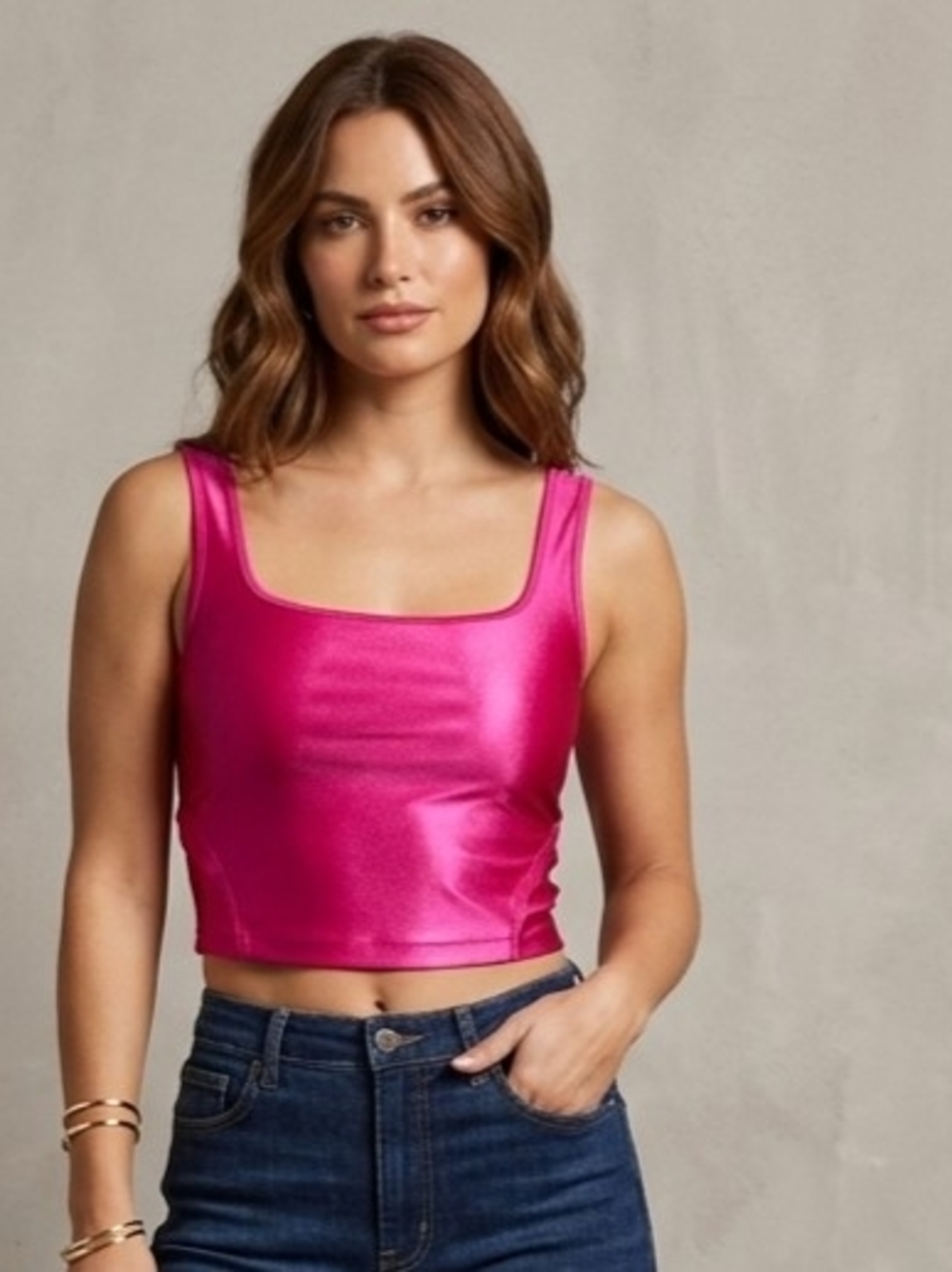 Athleta Hot Pink Square-Neck Crop Tank Size Small